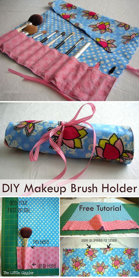 Diy Brush Holder, Diy Makeup Brush Holder, Travel Makeup Brush Holder, Diy Makeup Brush, Makeup Brush Roll, Makeup Brush Case, Paint Brush Holders, Makeup Brush Bag, Sewing To Sell