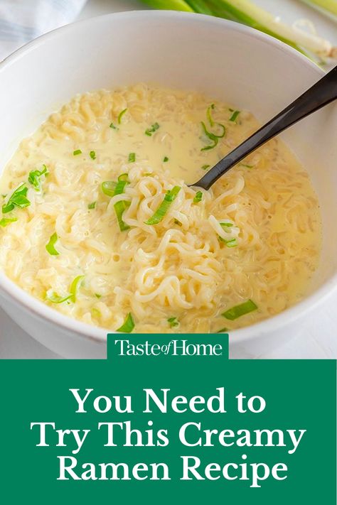 Creamy Ramen Soup, Creamy Chicken Ramen Noodle Recipes, Easy Ramen Noodle Recipes Soups, Creamy Ramen Noodles, Creamy Ramen Recipe, Creamy Chicken Ramen, Ramen Dinner Recipes, Creamy Ramen, Top Ramen Recipes