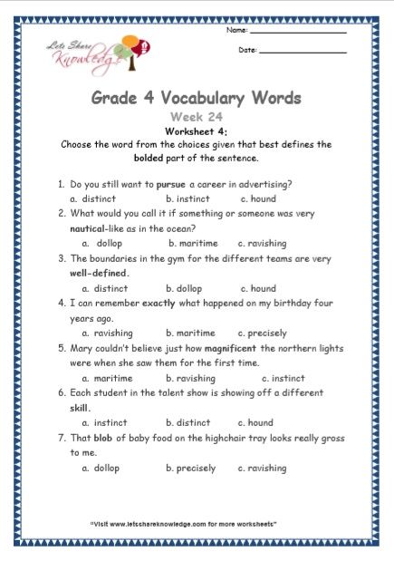 Grade 4: Vocabulary Worksheets Week 24 Grade 4 Vocabulary Worksheets, Grade 5 Vocabulary Worksheets, 4th Grade Vocabulary Words, English Charts, Spelling Ideas, Ela Worksheets, Pineapple Lemonade, Classroom Anchor Charts, Sight Words List