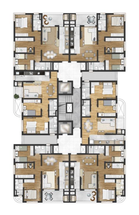 6 Apartment Building Plans, 3 Apartment Building Plan, Apartment Floor Plans Buildings, Residential Building Plan Layout, Apartment Plans Architecture, Apartment Design Plan, Apartment Building Layout, Apartment Building Floor Plans, Apartment Building Plans