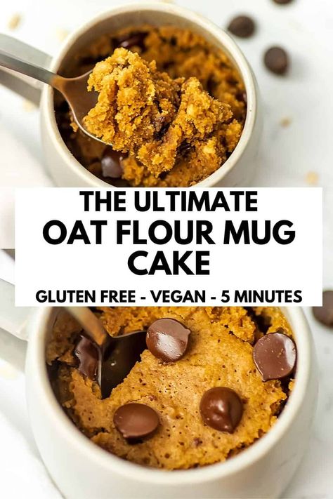 Oat Flour Mug Cake, Oat Mug Cake, Simple Mug Cake, Oat Flour Cake, Mug Cake Vegan, Mug Cookie Recipes, Healthy Oat Cookies, Oat Chocolate Chip Cookies, Gluten Free Mug Cake