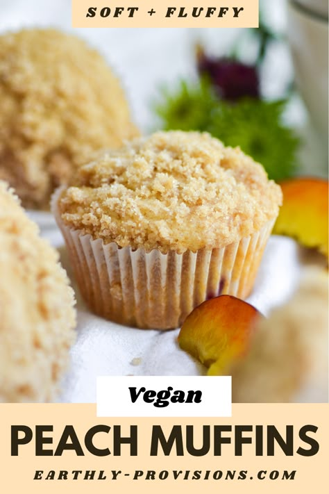 Vegan Peach Coffee Cake, Vegan Peach Muffins, Peach Recipes Vegan, Vegan Coffee Cake Muffins, Vegan Peach Cake, Vegan Muffin Recipes, Vegan Peach Dessert, Vegan Peach Recipes, Healthy Vegan Baking