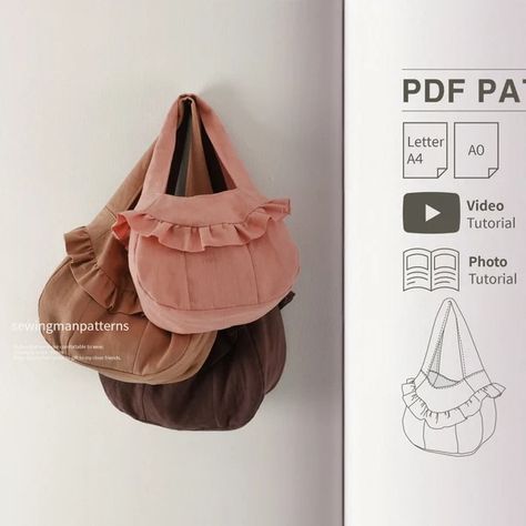 SewingmanPatterns - Etsy South Africa Beginner Purse Sewing Pattern, Ruffle Tote Bag Pattern, Bookish Sewing Projects, Small Easy Sewing Projects For Beginners, Cute Free Sewing Patterns, Beginning Sewing Projects Easy, Handmade Gifts Sewing, Shoulder Bag Sewing Patterns, Fabric Bag Patterns