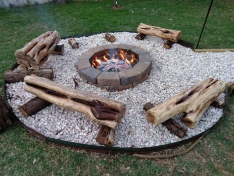 Outdoor Gazebo With Fire Pit, Log Fire Pit, Log Seating Around Fire Pit, Fire Pit Log Seating, Log Seats For Fire Pit, Seating Around Fire Pit, Fire Pit Designs Backyard, Rental Backyard Ideas, Log Seating