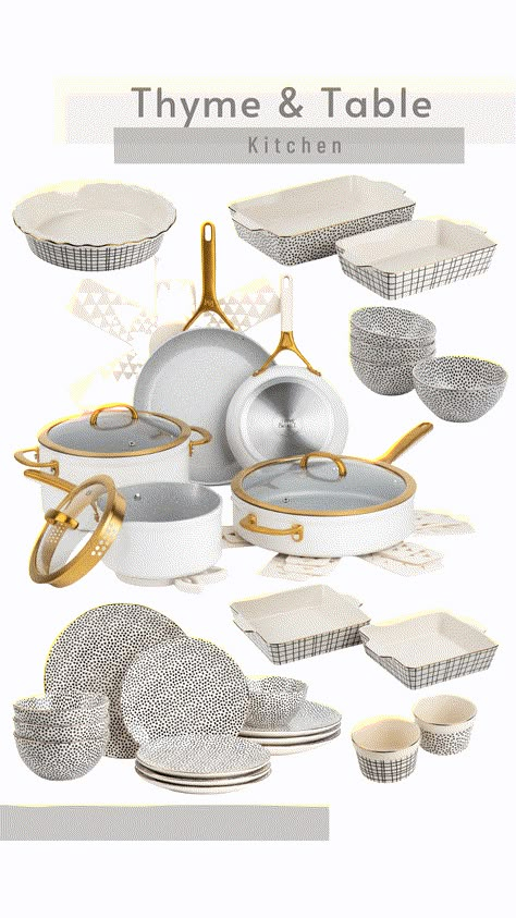 Thyme And Table Dinnerware Ideas, Kitchen Plates Set Gold, Walmart Dish Sets, Thyme And Table, Walmart Thyme And Table, Thyme And Table Cookware, Thyme & Table Walmart Plate Sets, Home Interior Accessories, Girl Apartment Decor