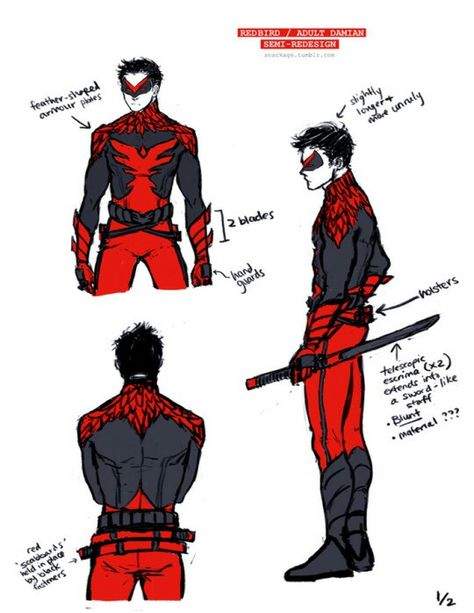 Red bird Damian wayne Sifi Armor, Uniform Inspiration, Superhero Inspiration, Ninja Assassin, Comic Superheroes, Batman Redesign, Samurai Ninja, Hero Oc, Superhero Designs