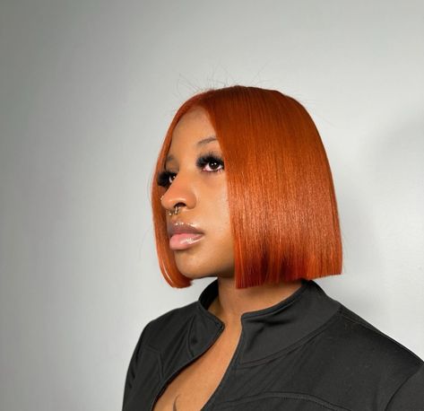 Burnt Orange Bob Black Women, Ginger Bob Black Women, Copper Hair Short, Natural Baddie, Bob Black Women, Extension Hairstyles, Orange Bob, Natural Hair Bob, Bob Black