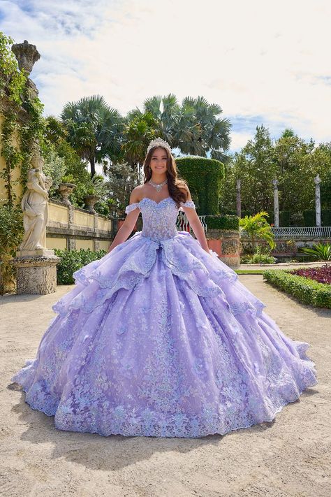 Quinceniera Dresses Long Tiered Sweet 16 Quinceanera Dress Lilac/Multi Flowers Gown Dress, Moda2000 Quince Dresses Purple, Purple And Blue Quinceanera Dresses, Pastel Purple Quinceanera Dress, Lavender 15 Dresses Quinceanera, Purple 15 Dress, Purple Chambelan Outfits, Light Purple Sweet 16 Dresses, Lilac Purple Quinceanera Dress