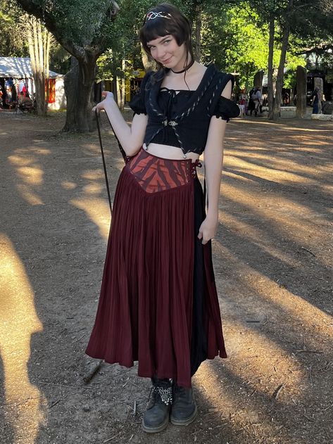 Moresca viola top black (small) Moresca v skirt Moresca sufi pants black and blue stripes (short length) Zootzu black crop top Ren Fair Outfits, V Skirt, Pirate Core, Faire Outfit, Costume Design Ideas, Ren Faire Outfits, Fair Outfit, Fair Outfits, Ren Fair