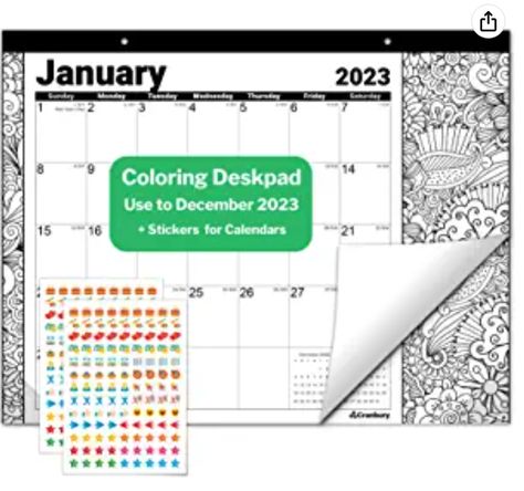 Use as Desk or Wall Calendar 2023, Doodle Deskpad Calendar, Coloring Deskpad Calendar, Includes Stickers 2023 Doodle, Desk Pad Calendar, Wall Calendar 2023, Desk Calendar Pad, Large Wall Calendar, Coloring Calendar, Calendar 2023, New Year New You, Desk Calendar