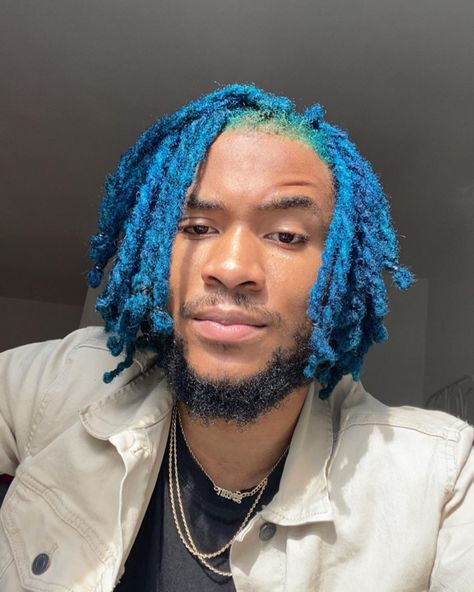 Sean 🗽 on Instagram: “Color still growing on me I can’t front... #menslocstyles #locstyles” Blue Locs Men, Turquoise Locs, Teal Locs, Blue Locs, Locs Men, Blue Dreads, Loc Colors, Colored Locs, All In My Head