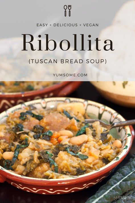 Easy and Comforting Ribollita (Tuscan Bread Soup) Tuscan Bread Soup, Ribolitta Soup Recipe, Italian Bread Soup, Ribolitta Recipe, Pottage Recipes, Ribollita Soup, Pantry Cooking, Tuscan Bread, Vegan Meat Recipe