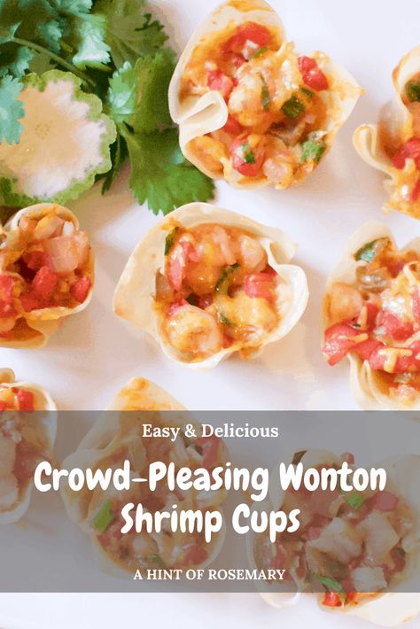 Wonton Shrimp, Wonton Wrapper Recipes Appetizers, Shrimp Cups, Wonton Cups Appetizers, Wonton Appetizers, Quick Appetizer Recipes, Wonton Wrapper Recipes, Tortilla Cups, Shrimp Wonton