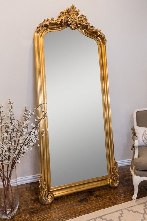 Antique Floor Mirror, Gold Floor Mirror, Oversized Floor Mirror, French Style Mirrors, Vintage Style Mirror, Chic Dresser, Floor Length Mirror, Gold Floor, Gold Framed Mirror