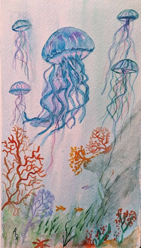 Aquarium Drawing, Jellyfish Painting, Jellyfish Art, Cute Doodles Drawings, Arte Sketchbook, Cute Doodle Art, Doodle Art Designs, Sea Art, Watercolor Drawing