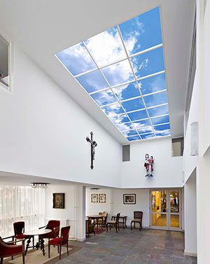 Skylight Installation, Ceiling Fan Parts, Skylight Design, Sky Ceiling, Fake Window, Roof Paint, Roof Ceiling, Ceiling Grid, Patio Shade