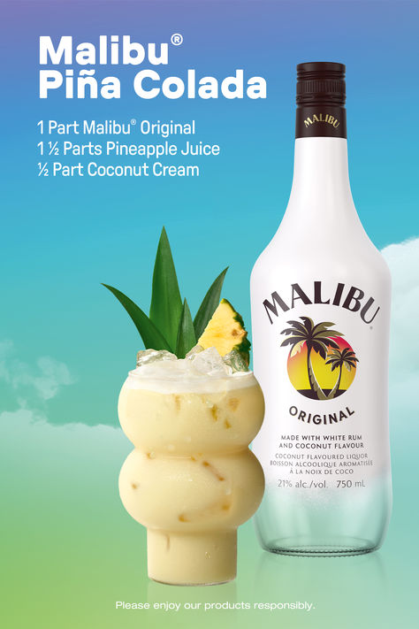 You’re sweet, refreshing, and everyone’s classic favorite. Just like a Piña Colada, you bring sunshine and happiness wherever you go. Malibu Pina Colada, Pina Colada Drinks, Pina Colada Recipe, Beach Cocktails, Mixed Drinks Alcohol, Yummy Alcoholic Drinks, Ice Milk, Alcohol Recipes, Pineapple Juice