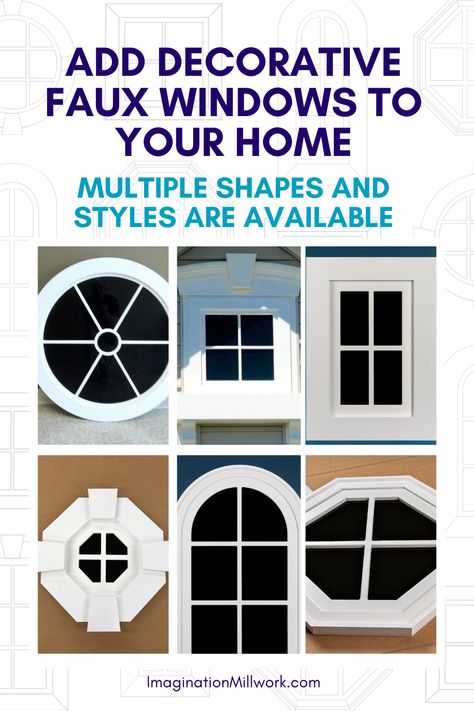 Looking to add a dash of charm to your home? Imagination Millwork offers faux decorative windows that are the perfect solution! Enjoy enhanced curb appeal without the commitment. Easy to install and budget-friendly, these windows are a game changer. Give your home the makeover it's been waiting for! Shop now! Half Circle Window, Decorative Windows, Faux Windows, Circle Window, Cottage Windows, Exterior Of House, Fake Window, Faux Window, Medicine Cabinets