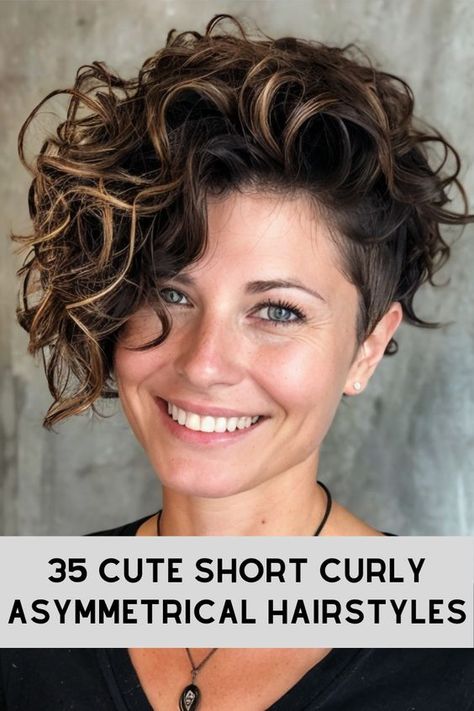 Short Curly Asymmetrical Hairstyle Ideas >>> The curly undercut bob is a beautiful interplay of texture and form. Soft, asymmetrical curves add a touch of individuality to this stunning style. Click here to check out more cute short curly asymmetrical hairstyles. Assymetrical Haircut Curly Hair, Asymmetrical Wavy Hair, Asymmetrical Pixie Curly, Short Curly Undercut Women, Asymmetrical Curly Hair, Asymmetrical Curly Bob, Curly Hairstyles Undercut, Edgy Curly Haircut, Funky Curly Hair