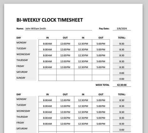 Timesheet Time Sheet, Timesheet Template, Clock Template, Bookkeeping Templates, Work Essentials, Stationery Design, Stationery Paper, Template Design, Clock