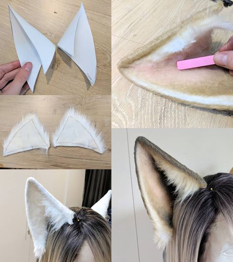 Cat Ears Sewing Pattern, Wolf Diy Costume, Wolf Ears Diy, Fursuit Tail Pattern, Wolf Costume Diy, Therian Crafts, Halloween Wolf, Fursuit Tutorial, Hadiah Diy