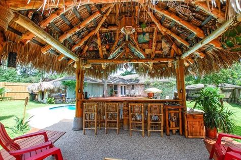 Tiki Hut Ideas, Outdoor Tiki Bar, Enchanted Tiki Room, Tiki Lounge, Rest House, Tiki Hut, Estate Garden, Tiki Room, She Sheds