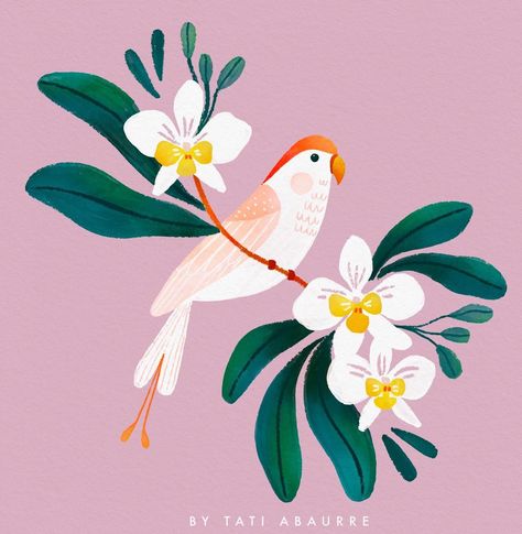 Bird Illustration Drawing, Cute Bird Illustration, Parrot Illustration, Birds Illustration, Spring Illustration, Boho Painting, Folk Art Flowers, Bird Illustration, Now And Then