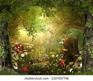 Enchanted Forest Classroom, Mellow Vibes, Goblin Fairy, Mushroom Party, Forest Classroom, Enchanted Forest Baby Shower, Forest Wonderland, Alice In Onederland, Background Portrait