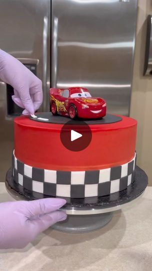 19K views · 545 reactions | #disneycars #cakedecorating #cakedecorator #cakevideo #cakesofinstagram #cakedecorating #cakelover #cakeart #cakedesign #cakechallenge #reelsfbシ... | By JV OM | This customer requested a Disney cars cake and I bought this toy on Amazon. The reason that I went with this larger toy rather than the smaller Hot Wheel size Lightning McQueen is because this was a large cake. It was two layers of 10 inch to feed 40 people. So it wouldn't have been too proportion if I used that small tiny Lightning McQueen on this really big cake. I was super happy when I found this toy on Amazon not only because of the size but because if you push down that top button it does say some phrases so the birthday boy can definitely play with it after the birthday party. I Start out with a r Disney Car Cake, Disney Pixar Cars Birthday Cake, Cars Birthday Cake For Boys, Cars Cake For Boys, Cars Birthday Party Cake, Cake Mcqueen, 3rd Birthday Cakes For Boys, Cars Cake Ideas, Disney Cars Birthday Cake