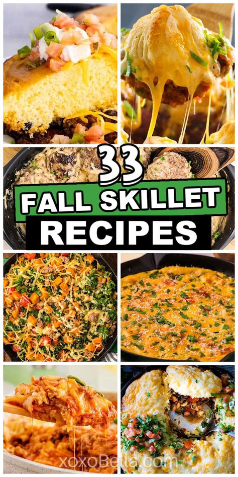 Skillet recipes for fall and winter Fall One Skillet Meals, Fall Skillet Recipes, Fall Skillet Meals, 1 Skillet Meals, Skillet Recipes Dinner, Easy Skillet Recipes, Cast Iron Skillet Recipes Dinner, Electric Skillet Recipes, Skillet Dinner Recipes