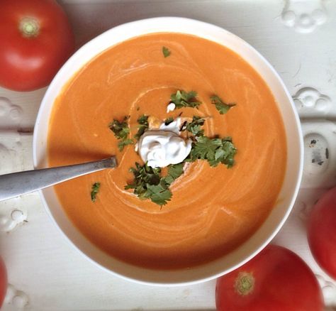 This Cream of Coconut Tomato Soup is creamy, rich, healthy, and delicious! #tomatosoup #coconut #soup #souprecipes #souprecipeseasy Healthy Quick Lunches, Quick Tomato Soup, Cream Of Coconut, Soup Tomato, Tomato Soup Recipe, Gluten Free Tortillas, Creamy Tomato Soup, Plantain Chips, Coconut Soup