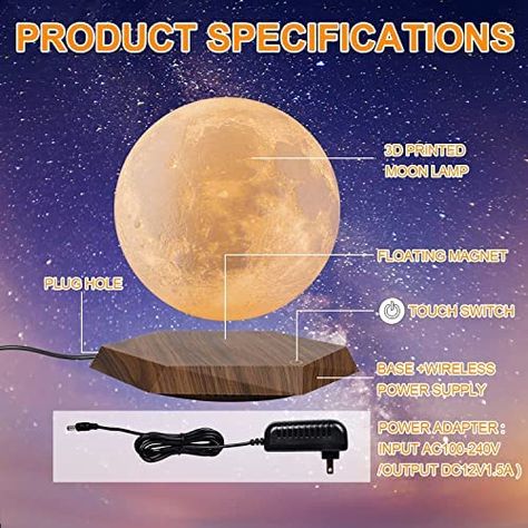 Ships within 24 Hours or Less! Levitating Moon Lamp, Floating and Spinning in Air Freely, 3 Colors Modes Moon Light, Touch Control Magnetic Levitating Moon Lamp, 3D Printing Floating Lamp, Decorative for Kids/Unique Holiday Gifts Shop at https://www.howdytoy.com/product/levitating-moon-lamp-floating-and-spinning-in-air-freely-3-colors-modes-moon-light-touch-control-magnetic-levitating-moon-lamp-3d-printing-floating-lamp-decorative-for-kids-unique-holiday-gifts Floating Lamp, Levitating Moon Lamp, Night Sky Moon, Lamp 3d, Moon Lamp, Toy Ideas, Moon Light, Light Touch, Unique Holiday Gifts