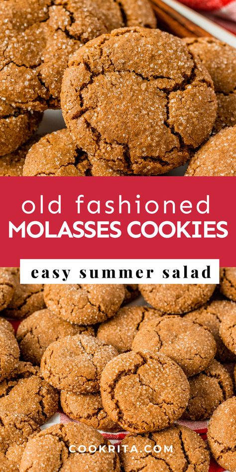 Warm spices and rich molasses make these cookies irresistible! They’re easy to bake and perfect for cozy evenings or holiday treats. #MolassesCookies #ComfortFood #EasyBaking #CookieRecipes" Brer Rabbit Molasses Cookies, Molasses Cookies With Butter, Apple Molasses Cookies, Molasses Sugar Cookies Recipe, Rolled Molasses Cookies, Old Fashioned Soft Mollases Cookies, Soft And Chewy Molasses Cookies, Mollases Sugar Cookies, Molasses Spice Cookies