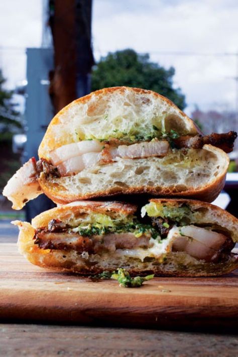 Porchetta Sandwich Hazelnut Gremolata, Portland Food Trucks, Pork Sandwich Recipes, Meat And Veggies, Portland Food, Best Sandwich Recipes, Roast Pork, Pork Sandwich, Burgers Sandwiches