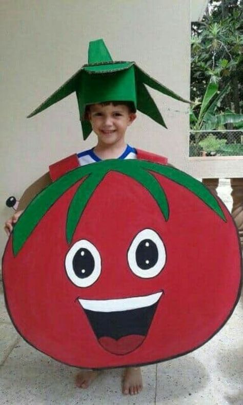 Fruit & Vegetable Costumes for Kids - Homemade Fancy Dresses - Kids Art & Craft Fruit Fancy Dress, Tomato Costume, Vegetable Dress, Vegetable Costumes, Fancy Dress Costumes Kids, Fancy Dress Ideas, Fruit Costumes, Fancy Dress Competition, Kids Vegetables