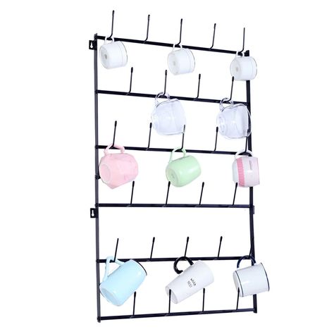 Dotted Line™ Kaci Wall Mounted Home Storage Mug Hooks With 6-Tier Display Organizer | Wayfair Mug Hooks, Coffee Mug Rack, Mug Storage, Coffee Mug Holder, Mug Tree, Bar Displays, Mug Holder, Large Coffee Mugs, Kitchen Cleaning Hacks