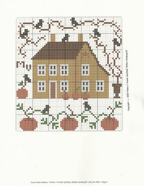 Pinker n Punkin Quilting & Stitching: Woo Hoo! Another Fall Freebie! - Crow Creek Saltbox Cross Stitch Primitive Cross Stitch Patterns, Autumn Cross Stitch Patterns, Pumpkin Cross Stitch, Cross Stitch Sampler Patterns, Fall Cross Stitch, Cross Stitch House, Halloween Cross Stitch Patterns, Cross Stitch Freebies, Halloween Cross Stitch