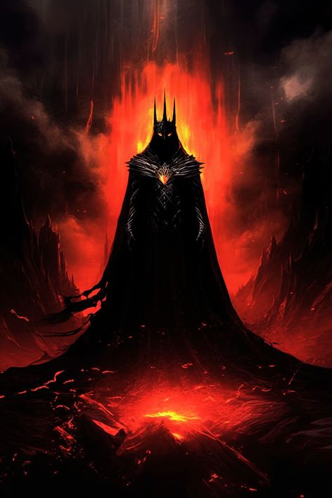 Behold the menacing presence amidst a fiery lava backdrop, a tale of power and darkness unfolds. #FantasyDarkLord #FieryConquest Dark Lord Fantasy Art, Lord Fantasy Art, Melkor Morgoth, Lord Sauron, Crusader Knight, Demon Lord, Tolkien Art, Lotr Art, Macabre Art