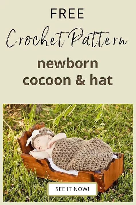 Keep your newborn cozy and matching in this free easy to make crochet cocoon / sleeping bag pattern for your baby. Made from super chunky yarn this is a great project for a beginner looking for something quick and easy to make. Makes a wonderful great shower gift for mom-to-be and would be a great photo prop as well. Head over to my blog to check out this free pattern now. Crochet Cocoon Pattern Free, Crochet Cocoon Pattern, Crochet Baby Cocoon Pattern, Sleeping Bag Pattern, Newborn Cocoon, Baby Cocoon Pattern, Diaper Cover Pattern, Crochet Newborn Hat, Crochet Cocoon