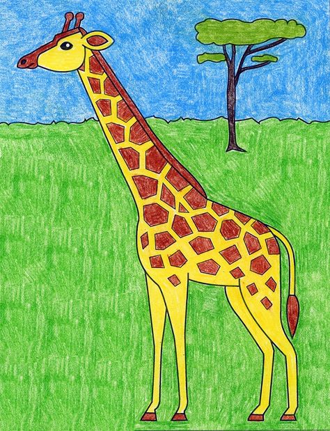 How to Draw a Giraffe Easy · Art Projects for Kids Easy Giraffe Drawing, Giraffe Outline, Cute Giraffe Drawing, Aril Tatum, Giraffe Drawing, Giraffe Painting, Cartoon Giraffe, Kids Video, Elephant Drawing