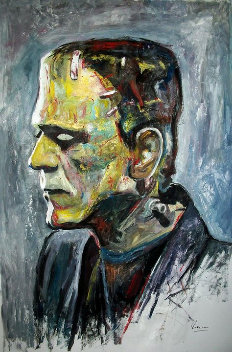 Frankenstein Painting, Boris Karloff Frankenstein, Cautionary Tales, Frankenstein Tattoo, Frankenstein Art, Prison Art, Boris Karloff, Dark Souls Art, Horror Monsters