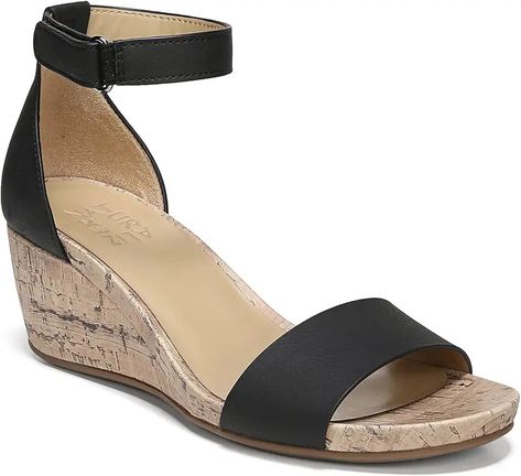 Amazon.com: Low Wedge Heel White Sandals Comfortable Stylish Shoes, Wide Width Sandals, Cork Wedges, Ankle Strap Wedges, Strap Wedge, Black Wedge Sandals, Womens Wedges, Dress Sandals, Wedge Sandal