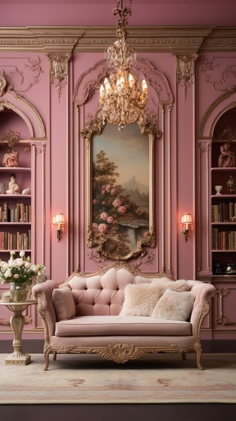 Reading Room| Reading Room Decor | Reading Room Ideas Classical Art Room Decor, Pink Classic Aesthetic, Victorian Princess Bedroom, Regal Elegance Decor, Pink Victorian Decor, Victorian Reading Room, Living Room Ideas Victorian, Pink Victorian Room, Dark Feminine Decor