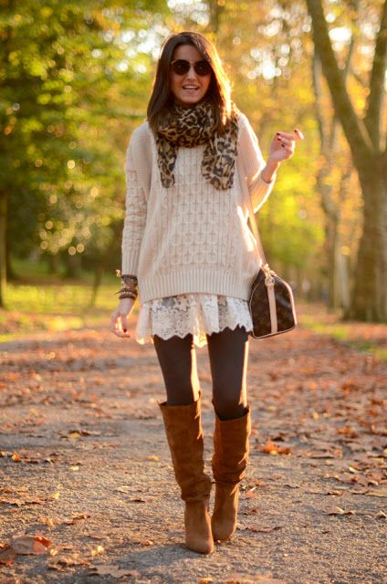 lace (almost entitled don't you know you aren't supposed to wear white after labor day?) - A girl and a glue gun Beige Knit Sweater, White Lace Skater Dress, Look Boho Chic, Thanksgiving Fashion, Quoi Porter, Mode Boho, Bohol, Lace Skater Dress, Suede Boots Knee High