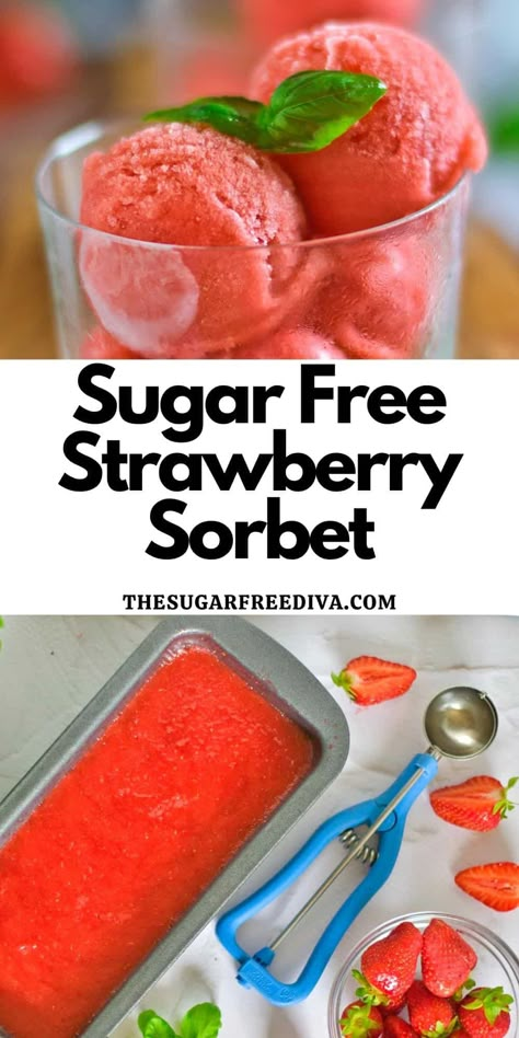 Sugar Free Sherbet Recipe, Sorbet Recipes Easy, Sugar Free Sorbet, Fruit Sorbet Recipe, Frozen Strawberry Recipes, Strawberry Sorbet Recipe, Sugar Free Lemonade, Homemade Sorbet, Sherbet Recipes