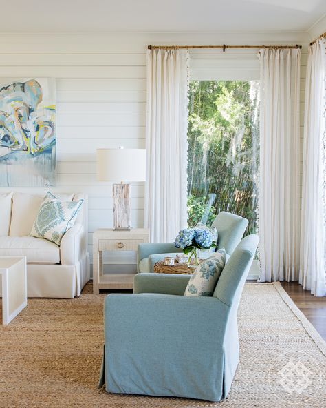 seaside sanctuary, sheer drapes, bamboo rod, living room Rooms Color Ideas, Living Room Ideas Paint, Room Ideas Paint, Low Country Style, Rooms Inspiration, Low Country Homes, Country Style Interiors, Interior Design Portfolios, Coastal Living Rooms