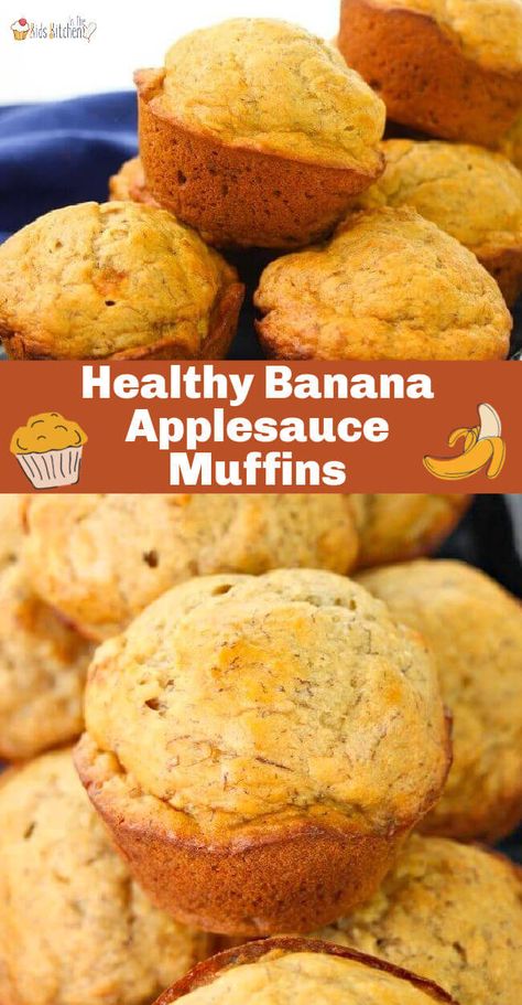 Start the day with these healthy banana applesauce muffins! They're gluten-free and contain no refined sugar! Banana Muffins Made With Applesauce, No Sugar Added Banana Muffins, No Sugar Muffins For Baby, Easy Healthy Muffins Clean Eating, Gluten Free Fruit Muffins, Healthy Banana Applesauce Muffins, Toddler Applesauce Muffins, Apple Sauce Muffins For Baby, Healthy Desserts With Applesauce