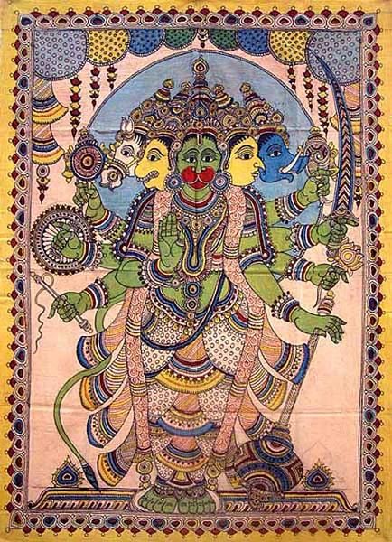 Panchamukhi Hanuman, Kalam Kari, Panchmukhi Hanuman, Hindu Cosmos, Kalamkari Art, साईं बाबा, God Hanuman, Painting Styles, Kalamkari Painting