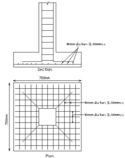 Column Footing Plan and Section | Foundation Design Steel Column Design, Grade Of Concrete, Footing Foundation, Detailed House, Rebar Detailing, Foundation Design, Civil Engineering Projects, Civil Engineering Construction, Civil Engineering Design