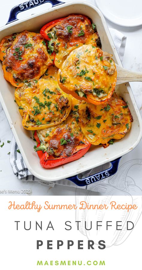 Keto Tuna Recipes, Salmon Stuffed Peppers, Fish Receipts, Tuna Stuffed Peppers, Healthy Summer Dinner Recipes, Baked Peppers, What Is Healthy Food, Stuffed Peppers Healthy, Healthy Tuna